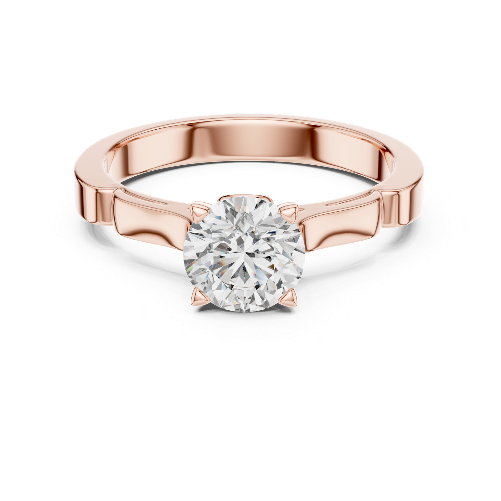 Modern Solitaire Diamond Ring with Grooved Band