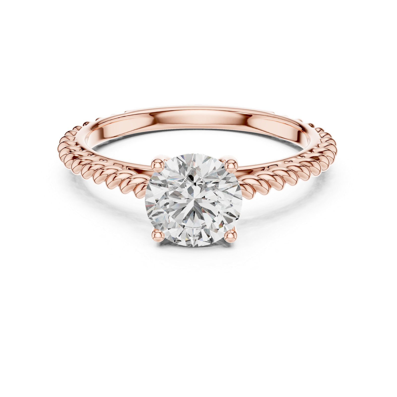 Solitaire Engagement Ring with Twisted Rope Band and Round Brilliant Diamond