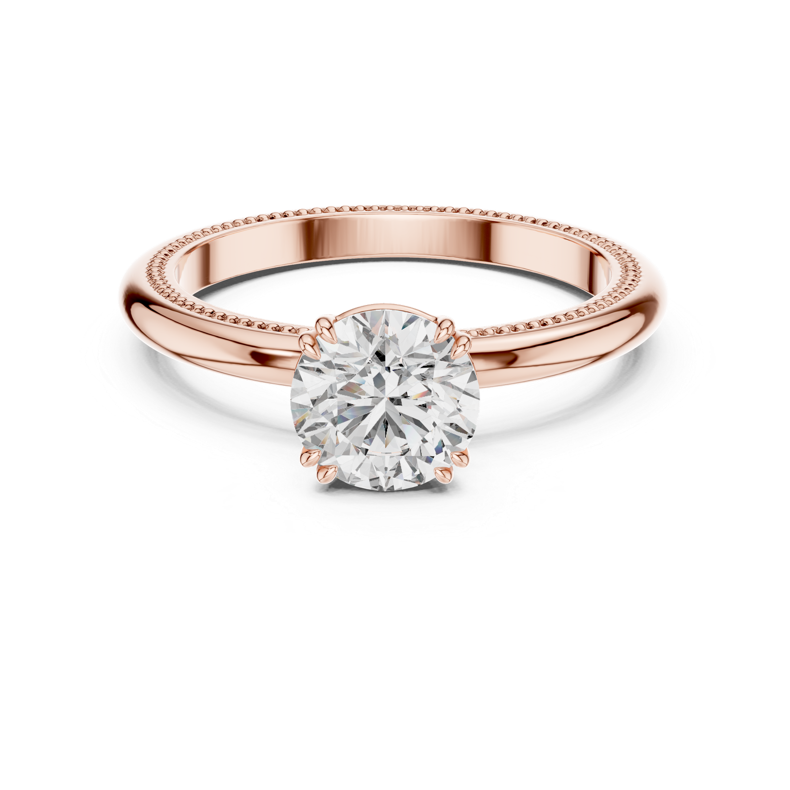 Solitaire Ring with Milgrain Detail and Round Brilliant Diamond