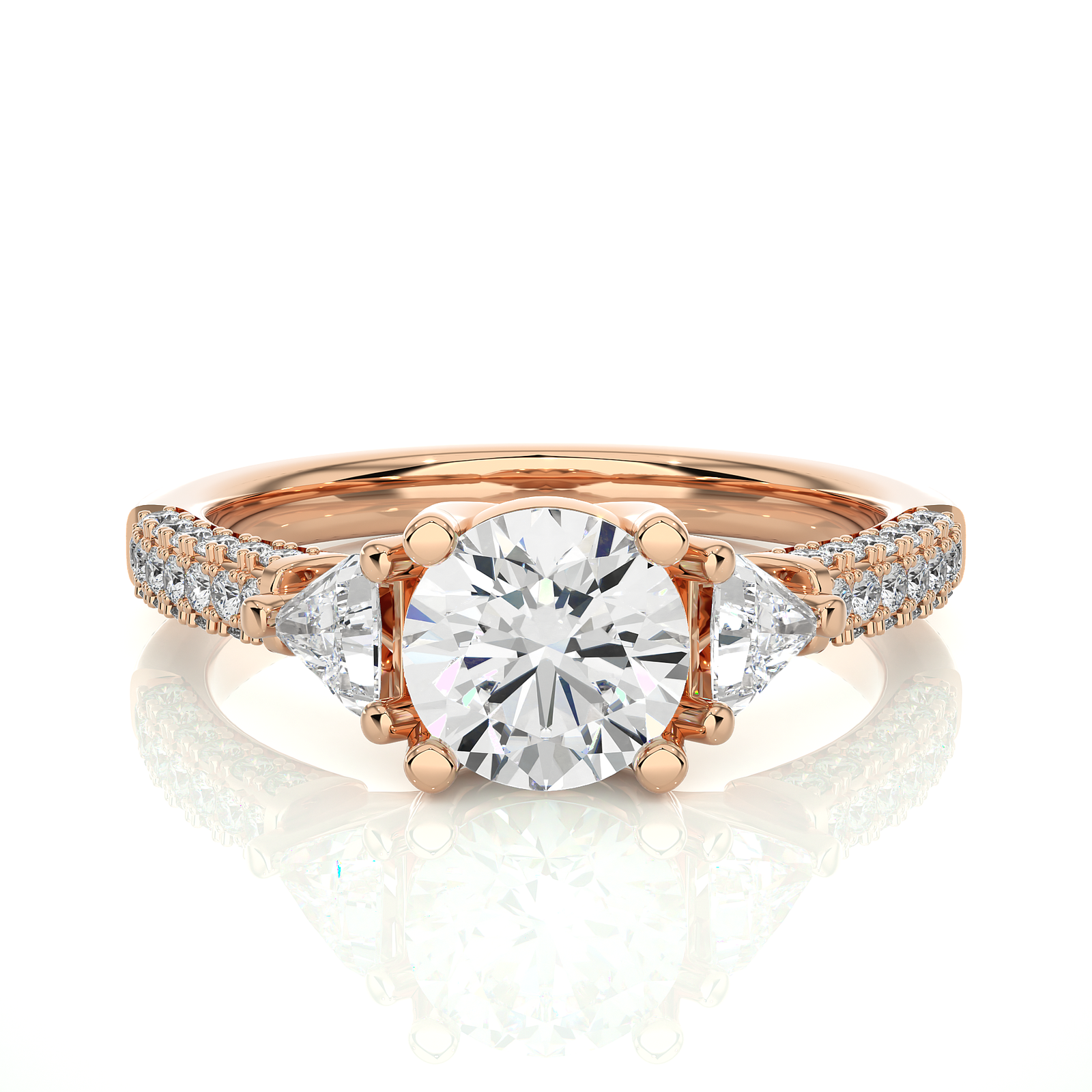 Three-Stone Diamond Engagement Ring with Pave Band