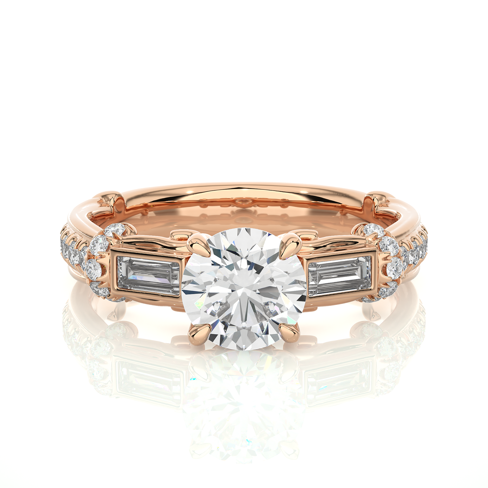 Round & Baguette Diamond Engagement Ring