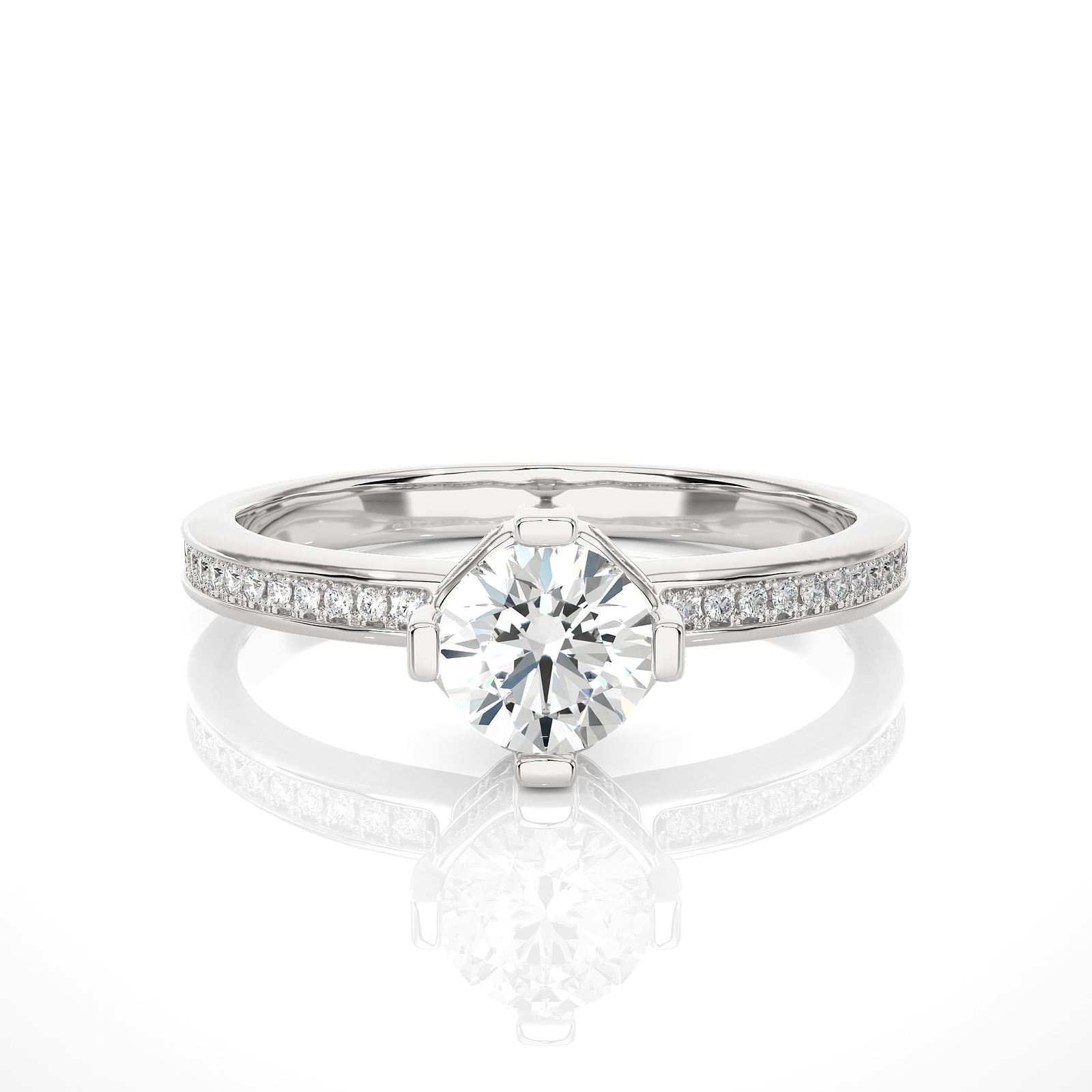Hidden Halo Setting Round Diamond Engagement Ring