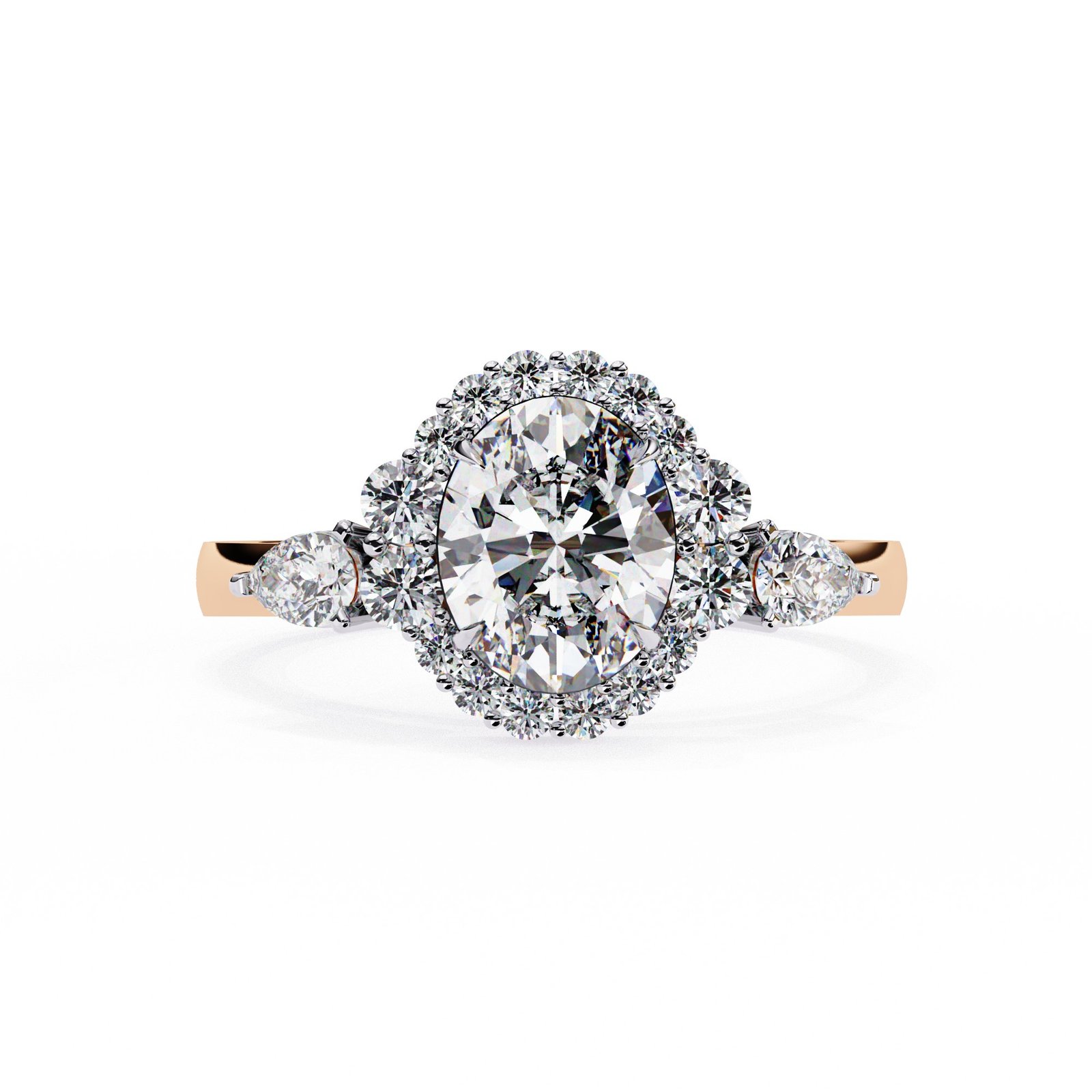Oval Halo Diamond Engagement Ring with Pear Side Stones