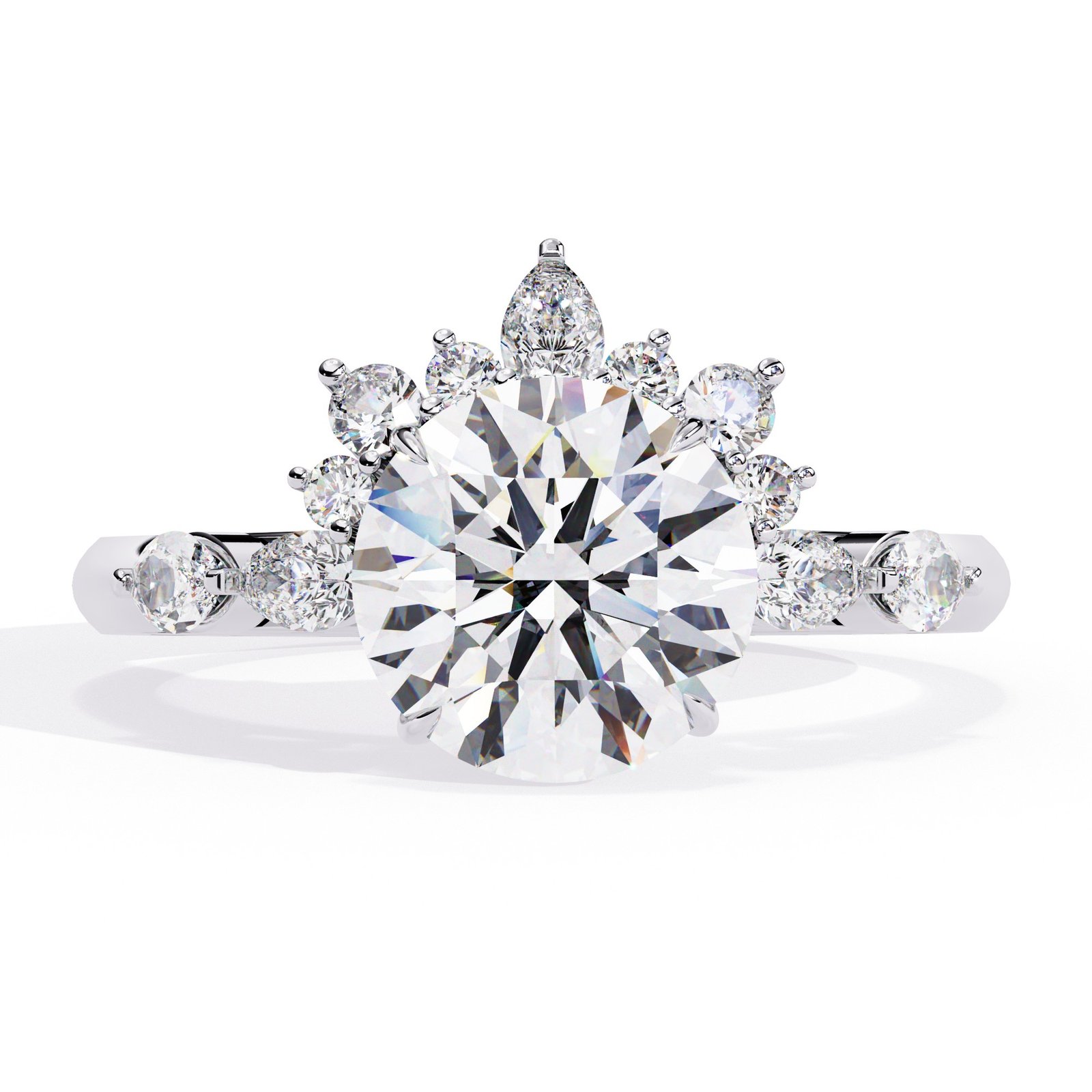 Crown Round Diamond Engagement Ring