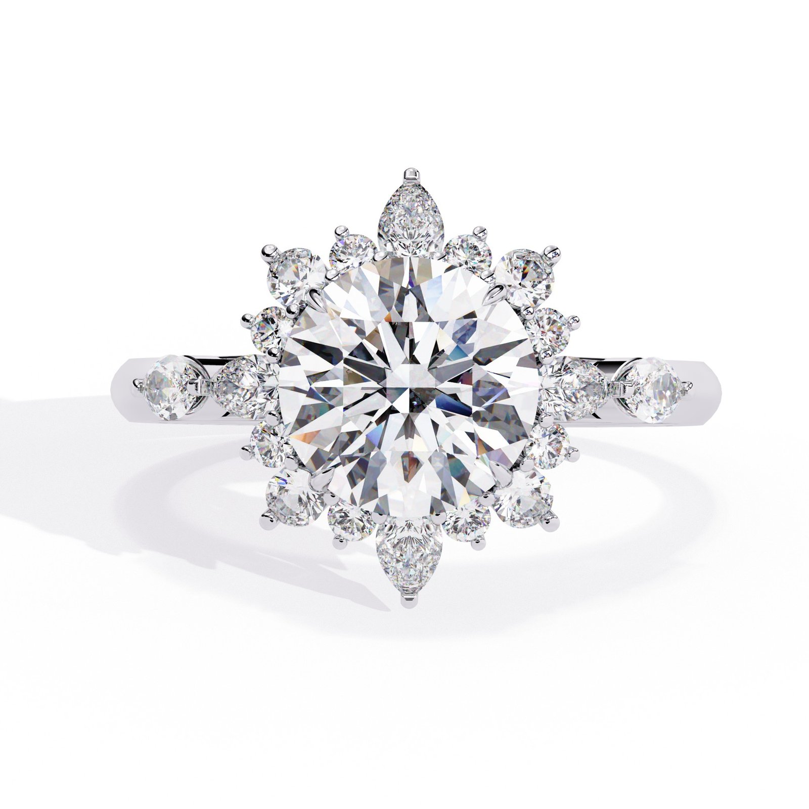 Radiant Halo Sunburst Diamond Engagement Ring